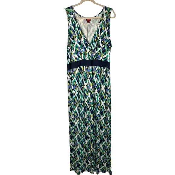 Merona Ladies Long Maxi, Sleeveless, V Neck Multicolored Summer Dress Size 1 - Picture 2 of 7